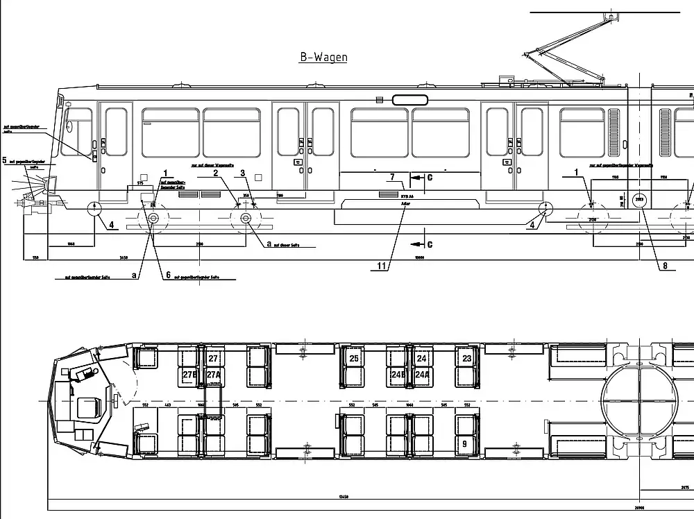 Zeichnung Straßenbahn ( Quelle: CAD Zeichenbüro für Bauwesen und Maschinenbau - Impressum )